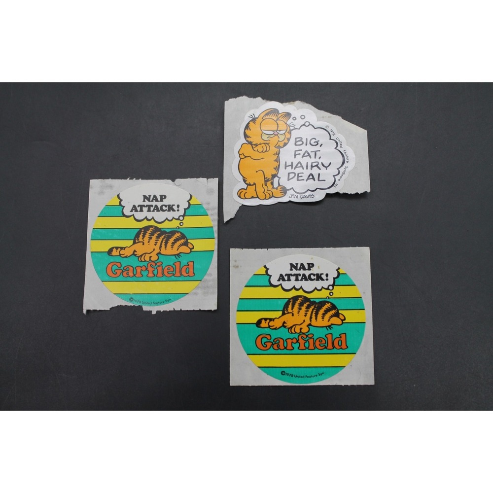 Vintage Garfield Stickers Lot of 3 Unused 1978 Jim Davis Nap Attack Big Fat Hair
